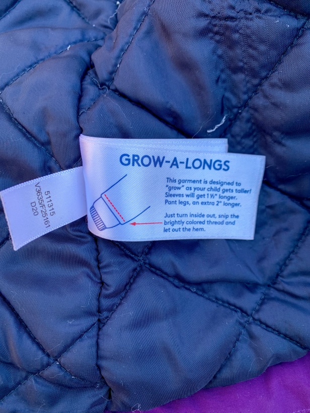 Purple Lands' End Squall jacket grow-a-longs feature tag