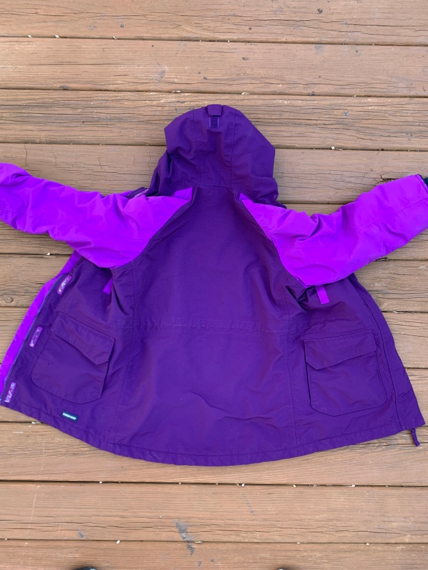 Lands' End Squall jacket in purple, back view