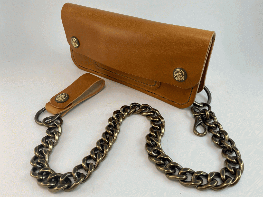 Leather trucker wallet with chain