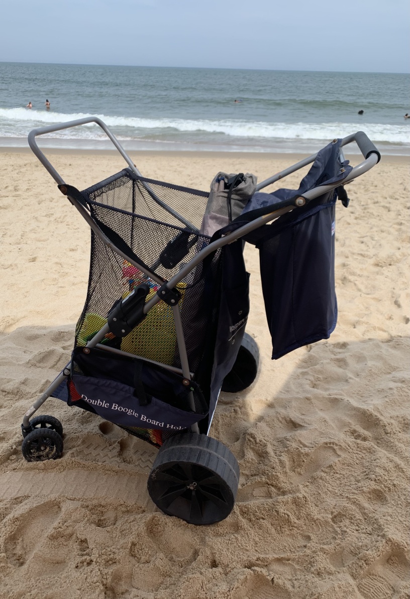 Beach cart with big wheels and large mesh storage area