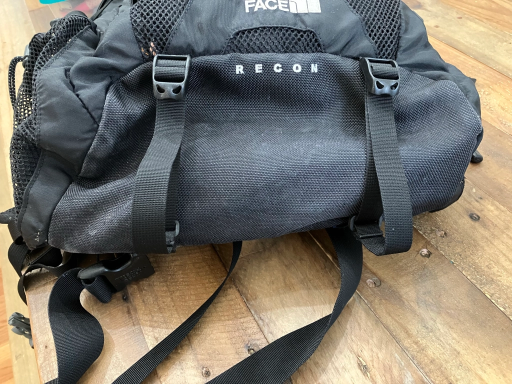 The North Face Recon backpack outer lashing straps on bottom