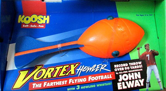 Koosh Vortex Howler, orange and blue with John Elway on package