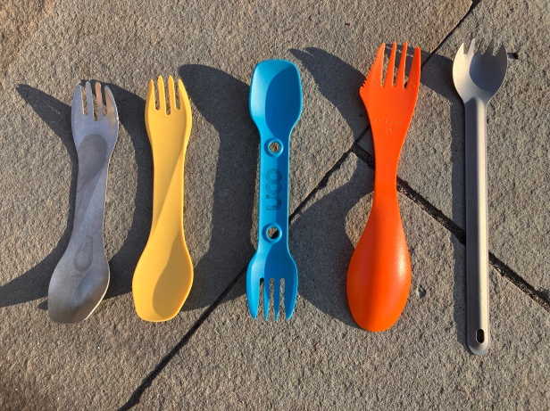 Camping sporks lined up